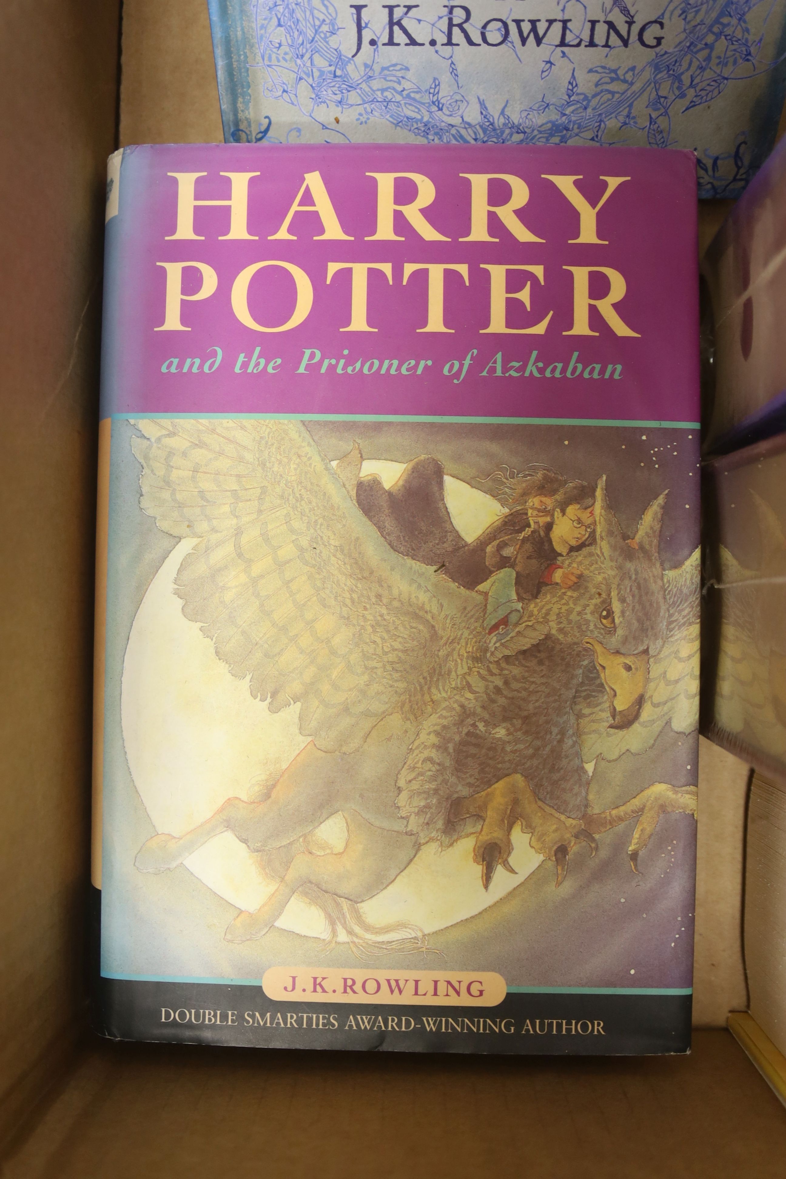 Rowling, J.K – A collection of Harry Potter editions:, Prizoner of Azkaban, Bloomsbury 1999, second edition (dj present, some blemishes, scuffs and light bleaching), Goblet Of Fire, Bloomsbury, 2000. (dj present, light b